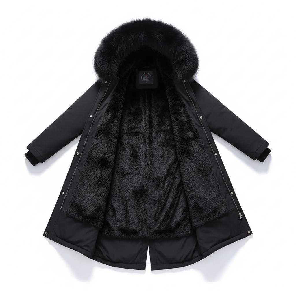 Warme dames winterjas met capuchon, de Silvia parka. Essentiële winterkleding die beschermt tegen de kou.