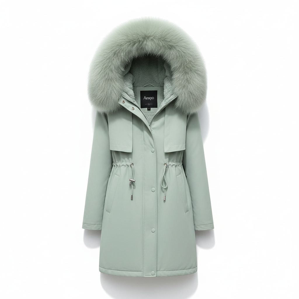 Dames winterparka Silvia met capuchon, toont elegante pasvorm en comfortabele stijl voor damesmode.