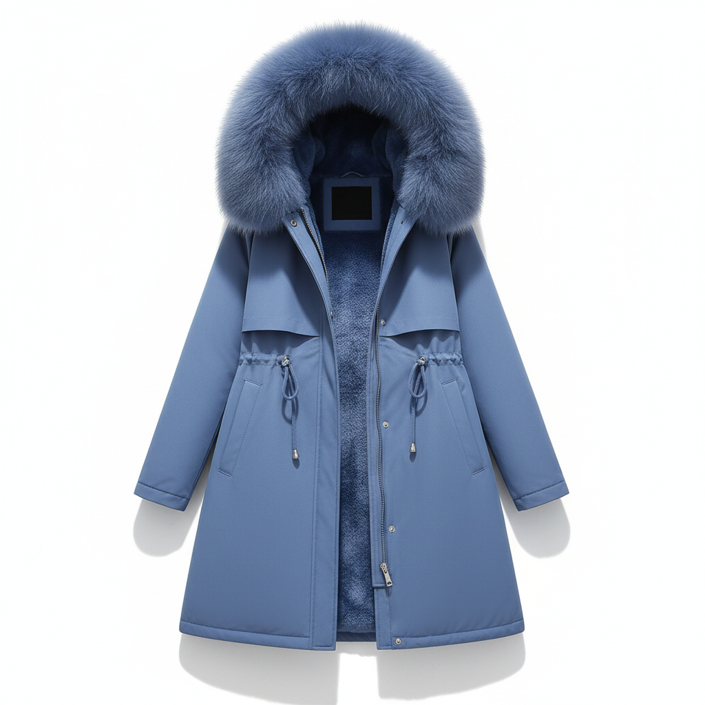Zwarte dames winterparka met capuchon. Deze warme fleece jas is perfecte bovenkleding voor de winter.