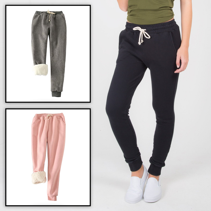 Roze warme dames joggingsbroek, zacht en knus. De ideale broek voor comfortabele momenten en koude dagen.