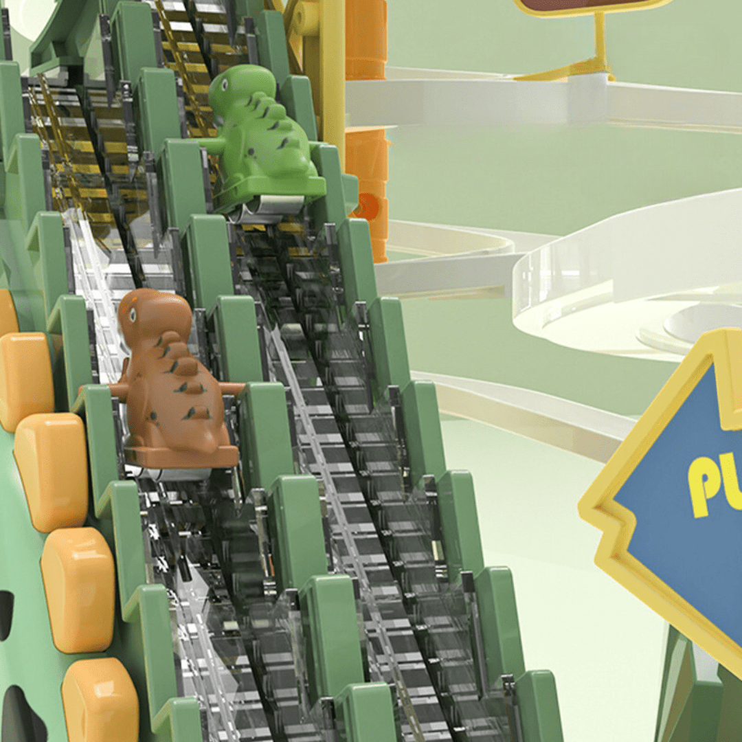 Vrolijke dinosaurus springtrampoline voor eindeloos springplezier, stimuleert bewegen en balans bij kinderen.