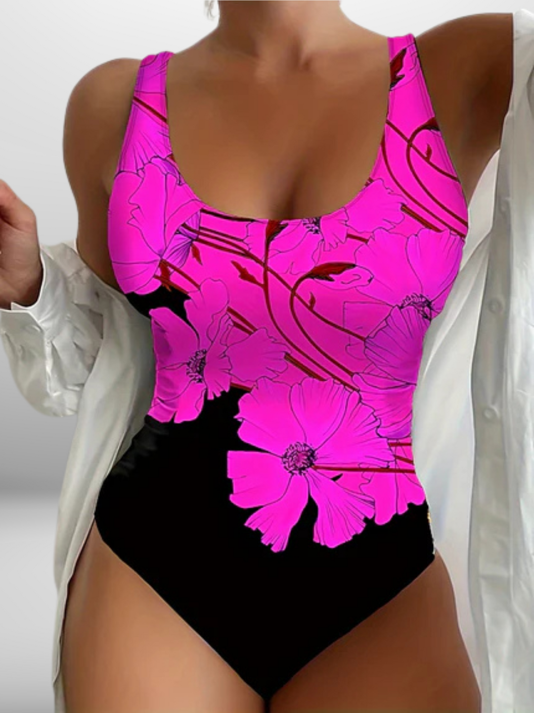 Stijlvol dames shaping badpak met gedetailleerde bloemenprint, perfect voor zwemplezier en stranddagen.