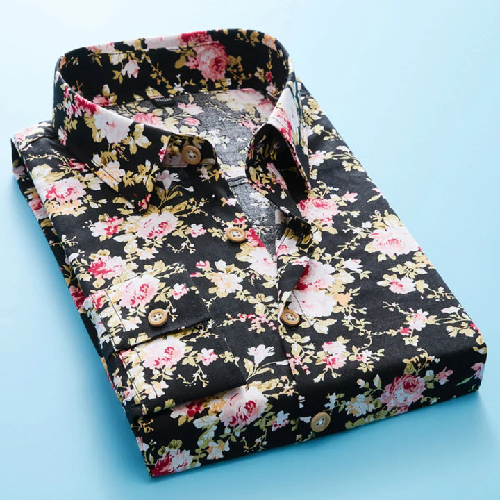 Hoymans herenoverhemd met zomerse bloemenprint, casual fit en korte mouw. Ideaal voor de zomer.