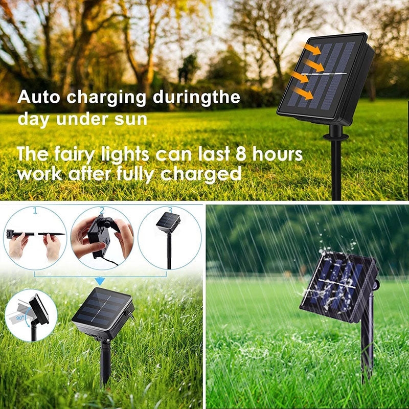 Bloemvormig solar lichtsnoer met LED, ideaal als sfeervolle tuindecoratie en buitenverlichting. Zonne-energie.