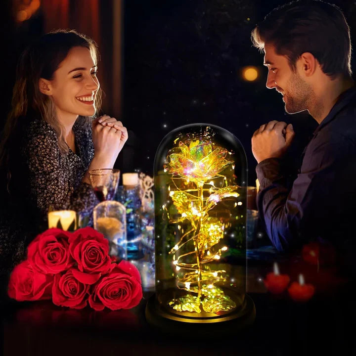 Moederdag cadeau: elegante eeuwige roos lamp met zijde roos, sfeervolle decoratie.