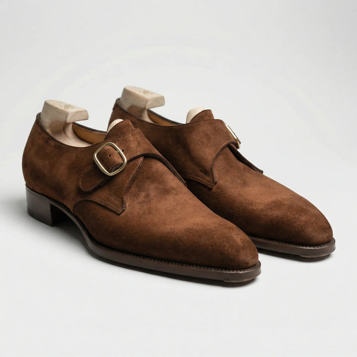 Formele donkerbruine leren monk-strap herenschoen 'Doyle' met verfijnde gespen voor een elegante uitstraling.