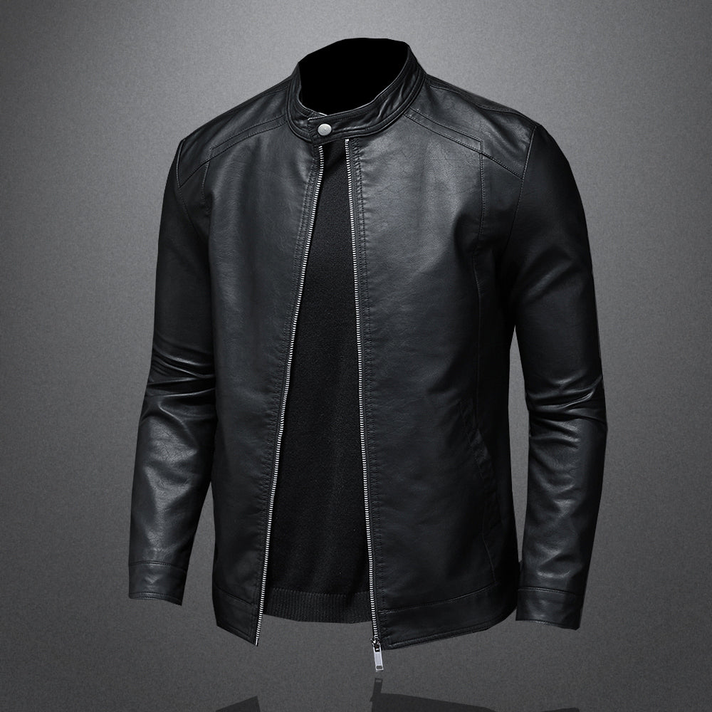 Stijlvolle zwarte leren jas voor heren, veelzijdige bovenkleding die comfort en moderne herfstmode combineert.