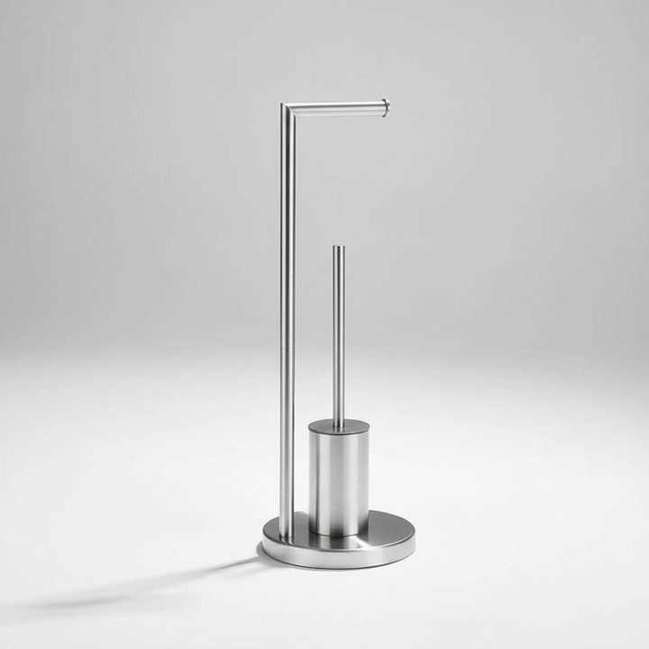 Design toiletrolhouder met borstel, geschikt voor wandmontage, beschikbaar in zwart, zilver en goud, hygiënisch.