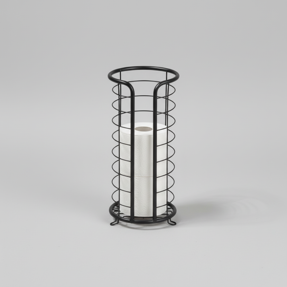 Stijlvolle vrijstaande toiletrolhouder van rvs, praktisch en duurzaam voor in de badkamer.