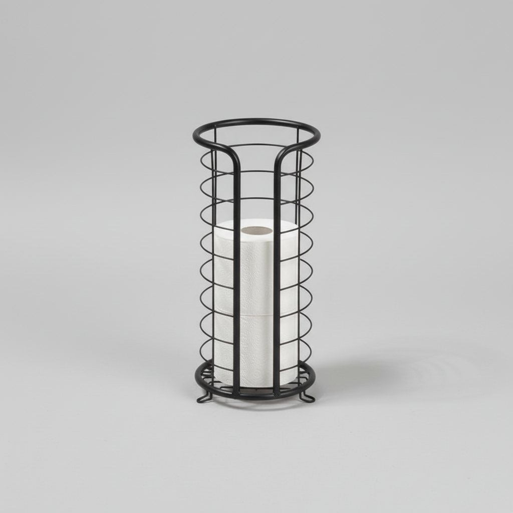 Stijlvolle vrijstaande toiletrolhouder van rvs, praktisch en duurzaam voor in de badkamer.