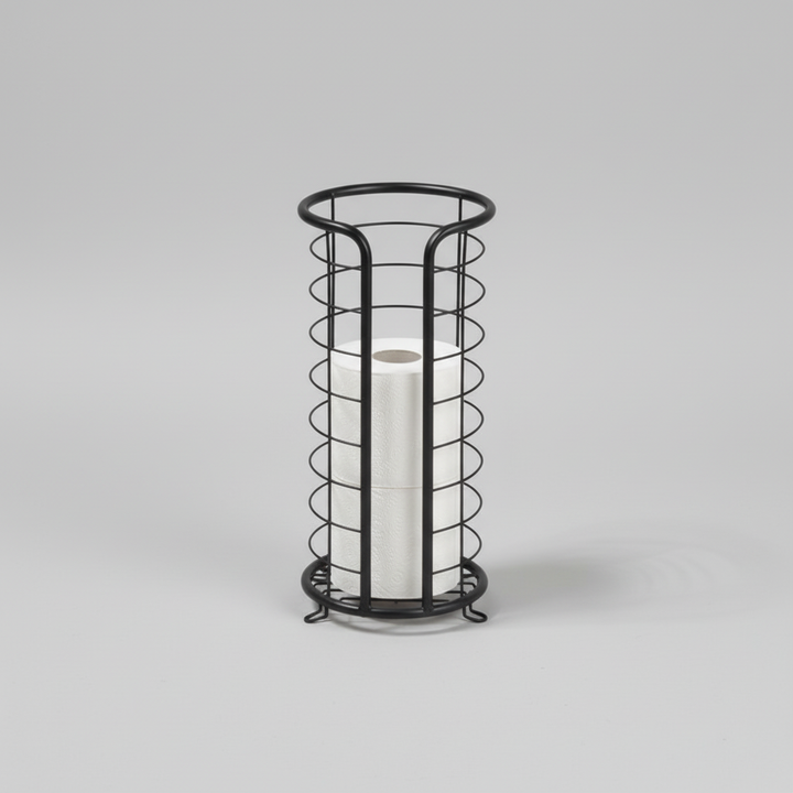 Stijlvolle vrijstaande toiletrolhouder van rvs, praktisch en duurzaam voor in de badkamer.