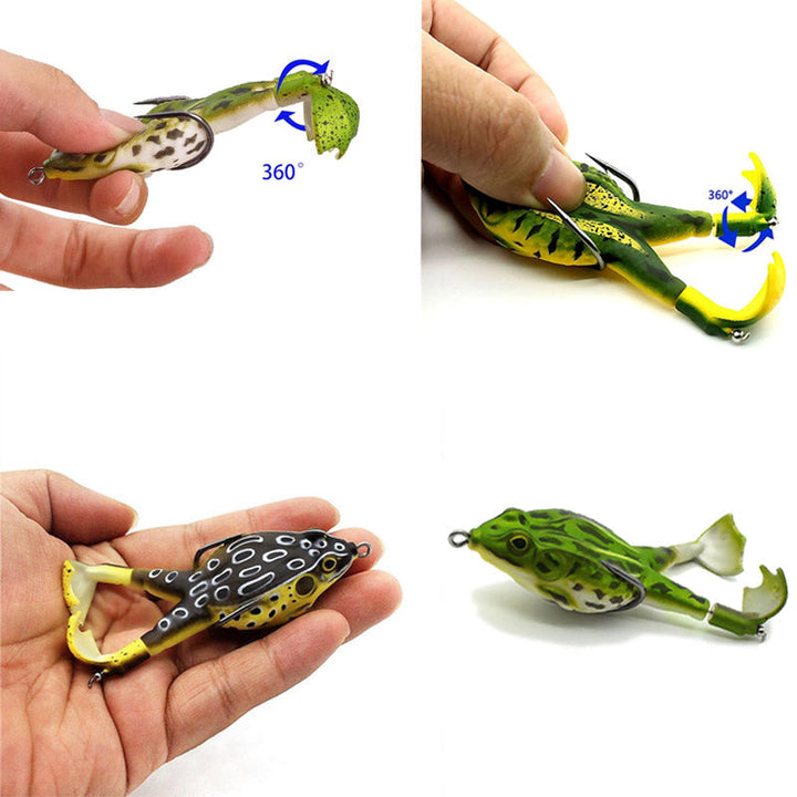 Set van groen, wit en geel kikker kunstaas. Zachte softbaits voor effectief roofvissen.