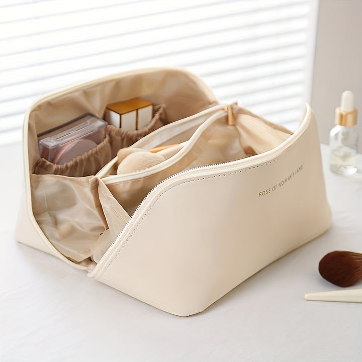 Luxe make-up reistas van PU-leer voor dames, stijlvolle toilettas met rits, perfect voor cosmetica op reis.