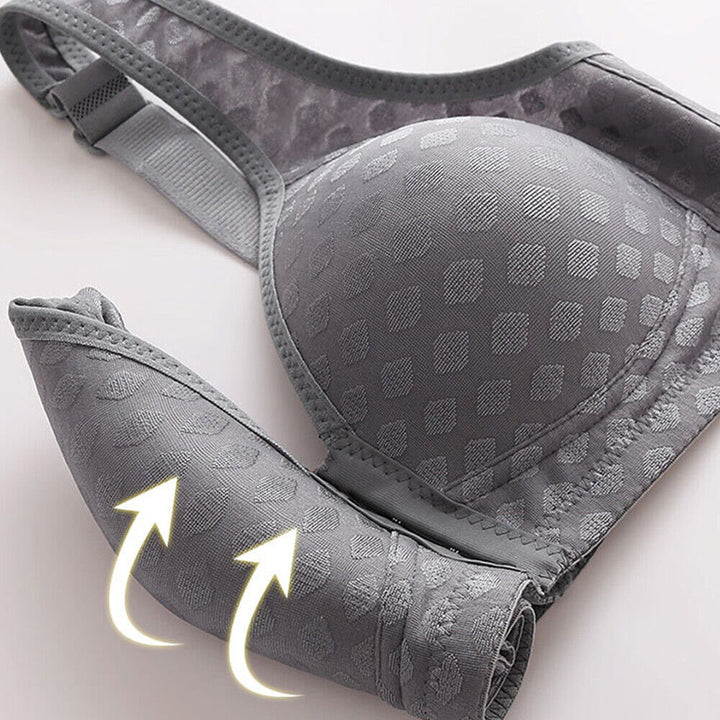 Zwarte comfortabele dames BH met voorsluiting, zachte anti-verzakking steun.