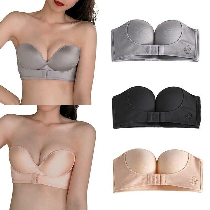 Moderne strapless push-up bh met voorsluiting en comfortabele pasvorm, perfecte lift.