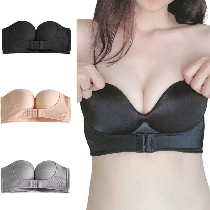 Comfortabele strapless push-up bh met voorsluiting voor de hele dag draagplezier. Lingerie.