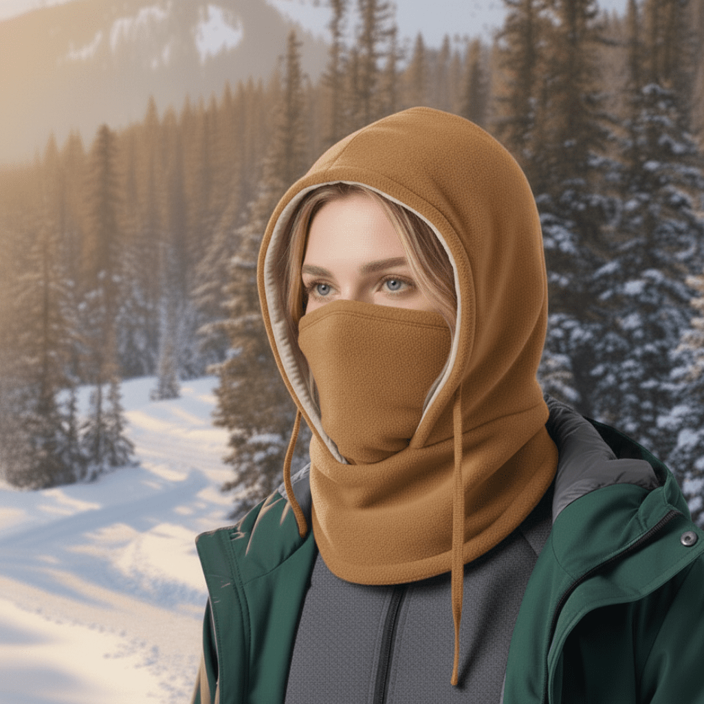 Textuur detail van de winddichte stof van de unisex wintermuts, gecombineerd met comfortabele fleece binnenkant.
