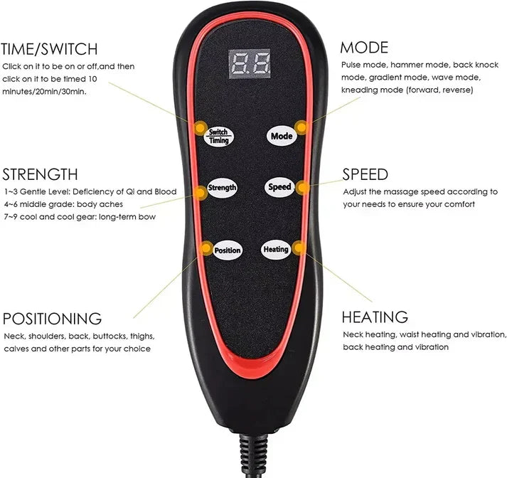 Ergonomische massagemat met shiatsu en warmte, ontworpen voor comfort en spierherstel.