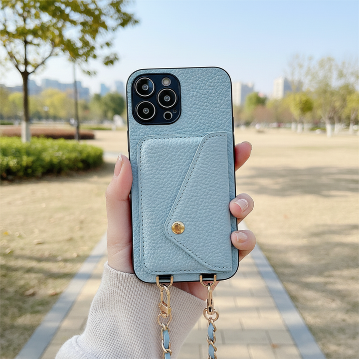 Stijlvol iPhone wallet case telefoonhoesje met geïntegreerde pasjeshouder; bescherming en functionaliteit in één.