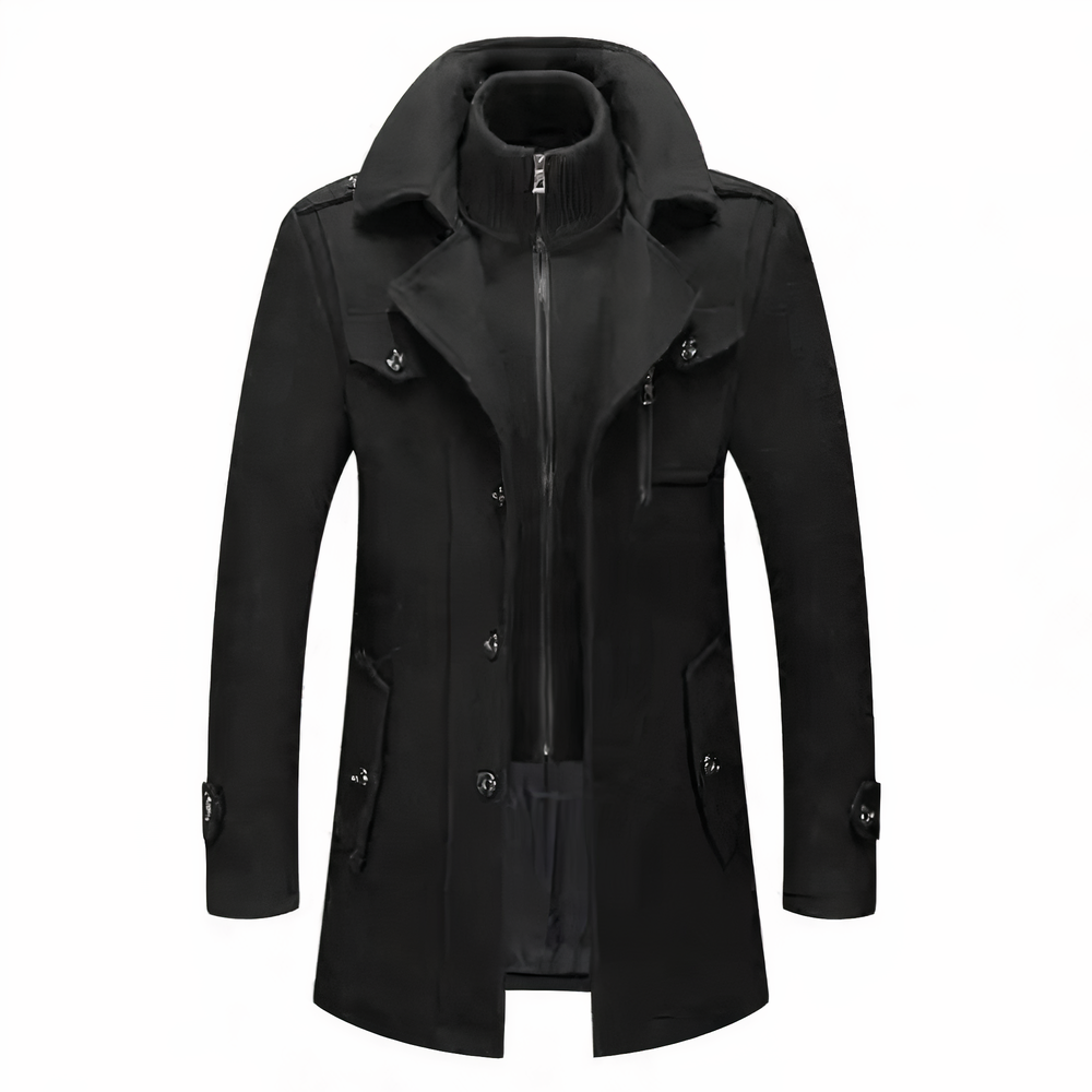Modieuze herenjas Milan met stijlvolle dubbele kraag, ideaal voor herfst & winter. Tijdloze herenkleding.