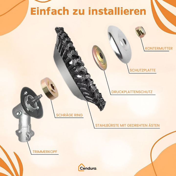 Verwijder onkruid snel en grondig met deze stalen borstelschijf, perfect voor jouw grastrimmer.