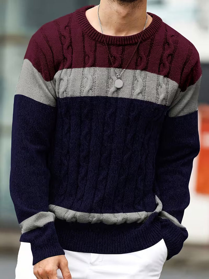 Heren trui met color block voor dagelijks gebruik, comfortabele crewneck.