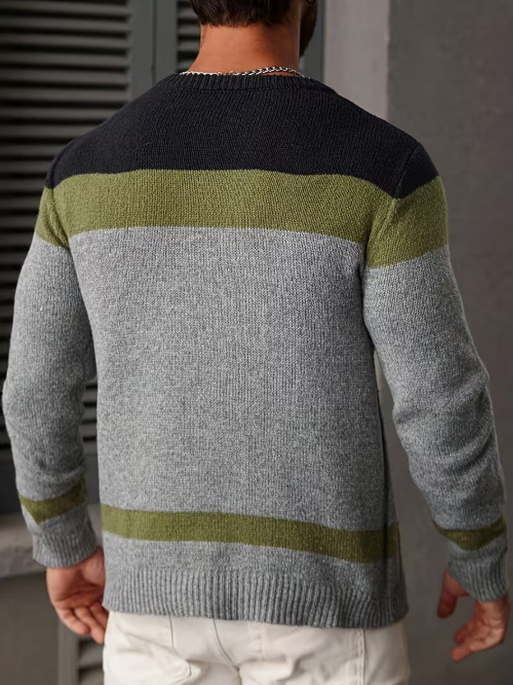 Casual heren trui, color block met ronde hals, ideaal voor diverse gelegenheden.