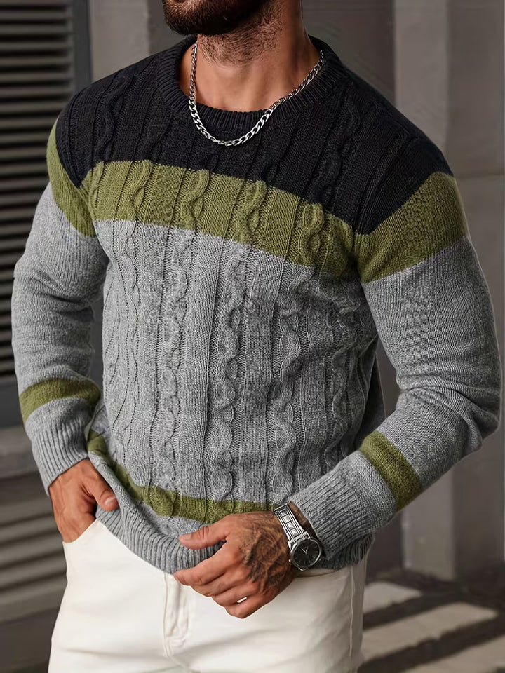 Winter kleding: heren trui met color block, crewneck, zacht en comfortabel.