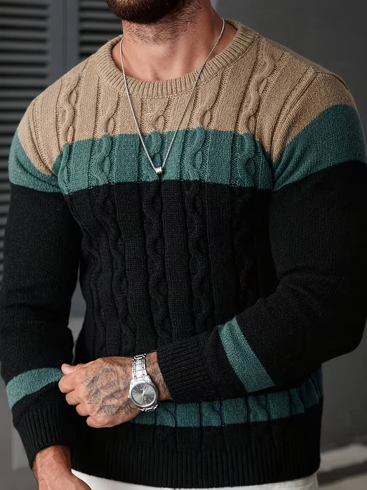 Warme heren trui met color block design, crewneck, winterklaar en stijlvol.