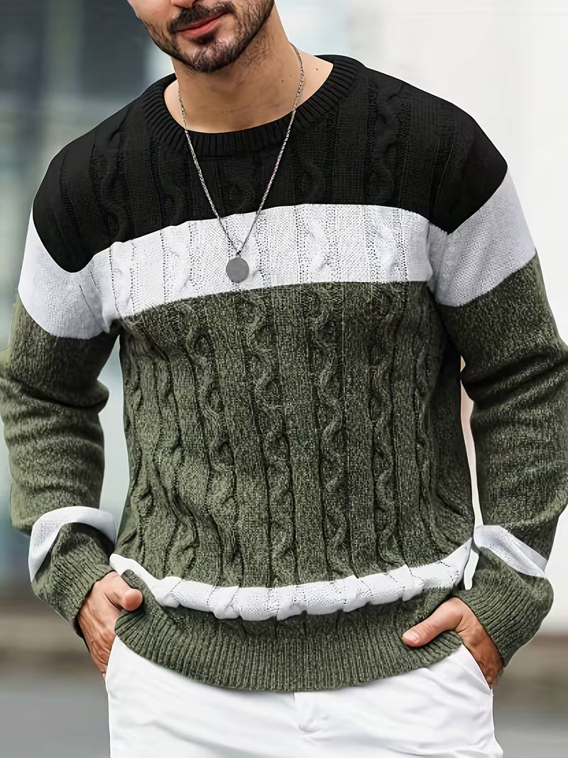 Casual heren trui met color block en ronde hals, lange mouwen, zacht.