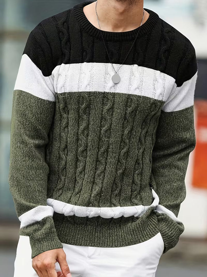 Heren trui met color block voor herfstmode, comfortabele crewneck.