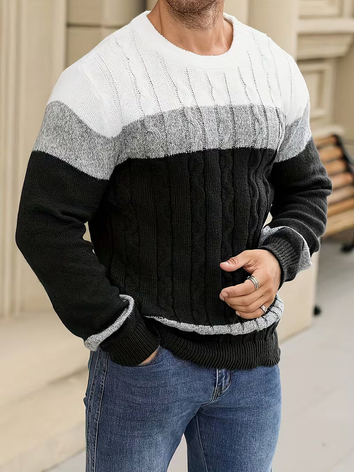 Heren crewneck trui, color block, lange mouwen, perfect voor casual look.