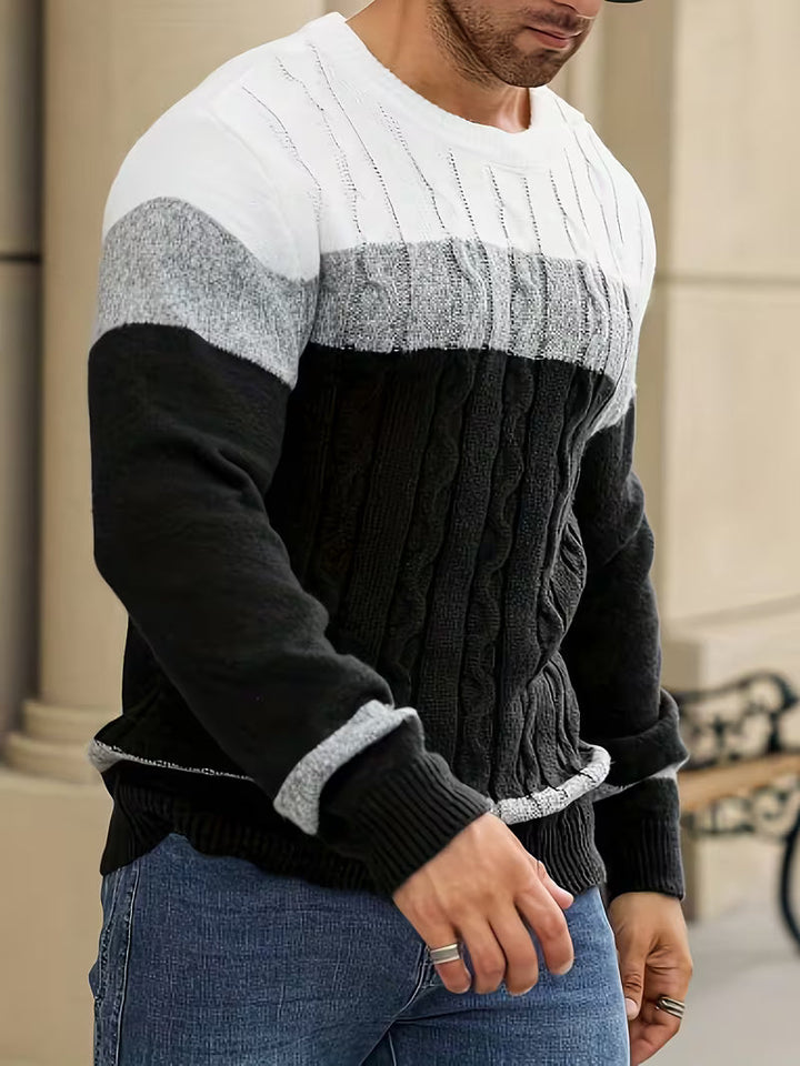 Herfst/winter heren trui, color block, crewneck, veelzijdig en stijlvol.
