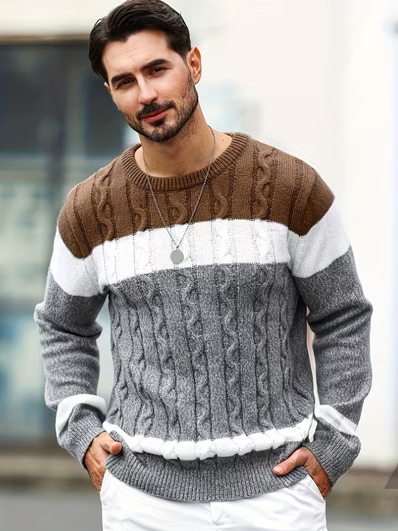 Stijlvolle heren trui met lange mouwen, trendy color block en ronde hals.