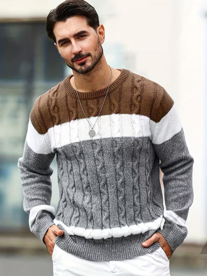 Stijlvolle heren trui met lange mouwen, trendy color block en ronde hals.