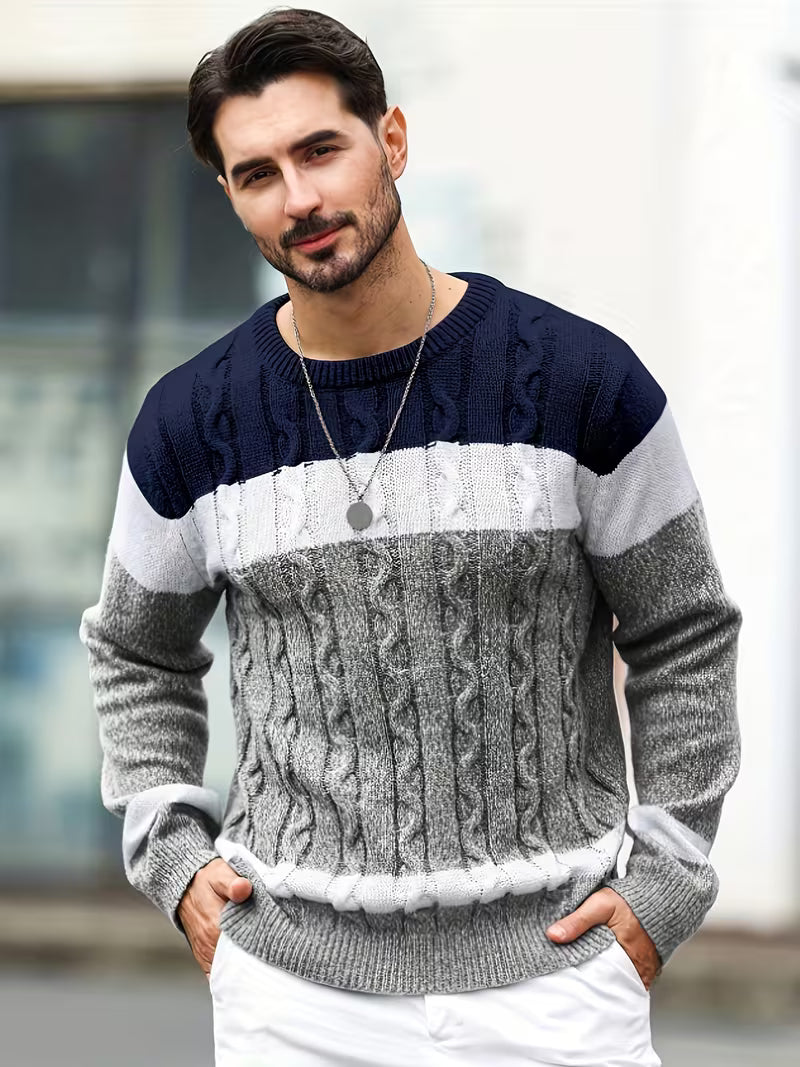 Stijlvolle heren trui met color block, crewneck, winter kleding, comfortabele stof.