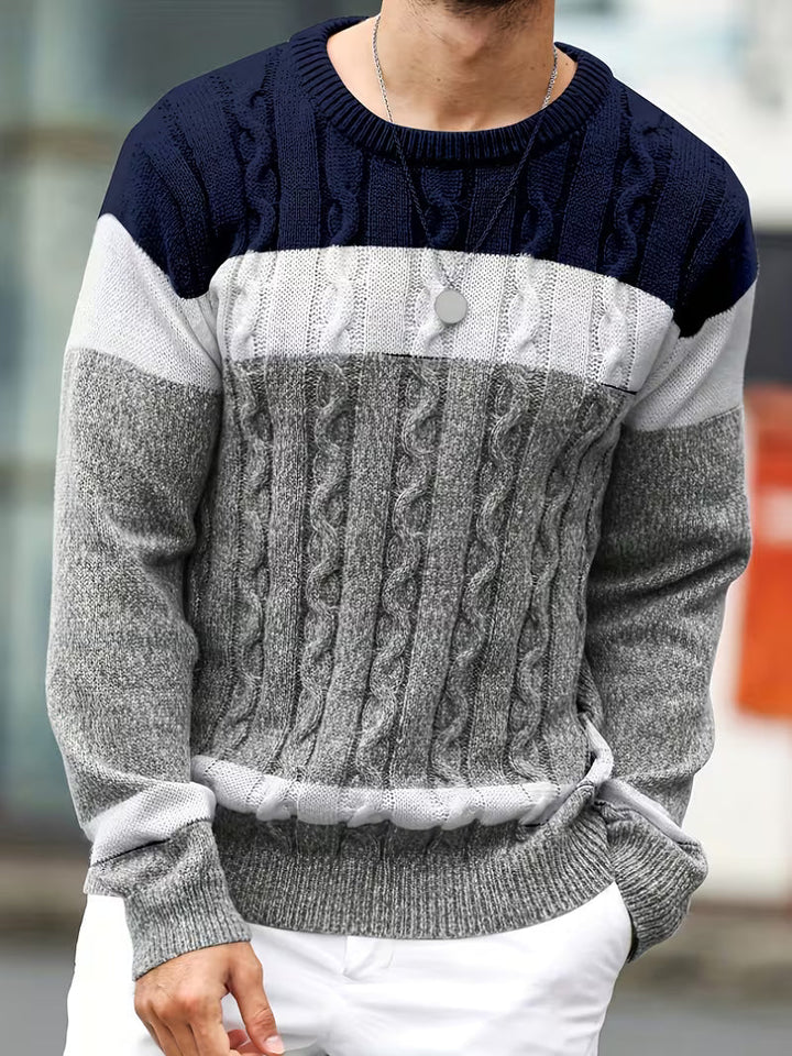 Casual heren trui, color block design, ronde hals, lange mouwen, heerlijk warm.