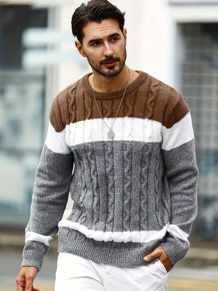 Casual heren color block trui, warme winter kleding, comfortabele pasvorm.