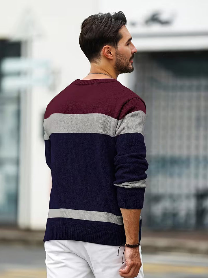 Comfortabele heren trui, color block, crewneck, essentieel voor winter mode.