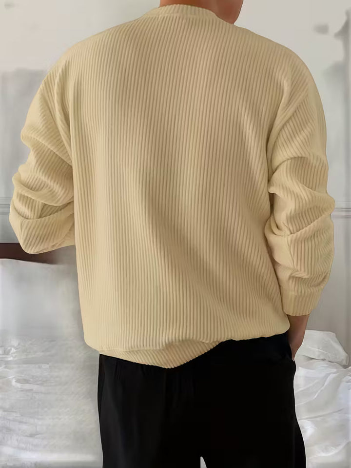 Groene heren casual trui met ronde hals, comfortabel en trendy voor de wintermaanden.