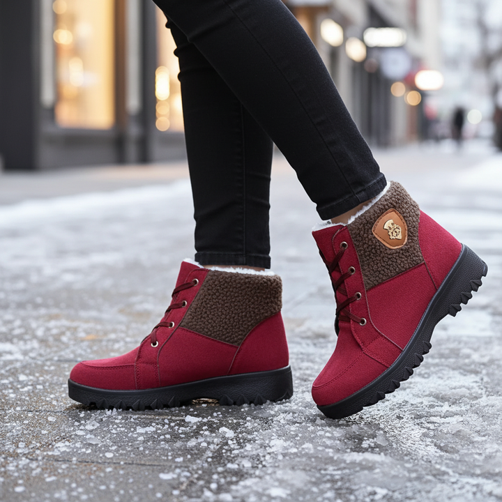 Zwarte warme gevoerde dameslaarzen Mindy met antislipzool voor ultiem wintercomfort.