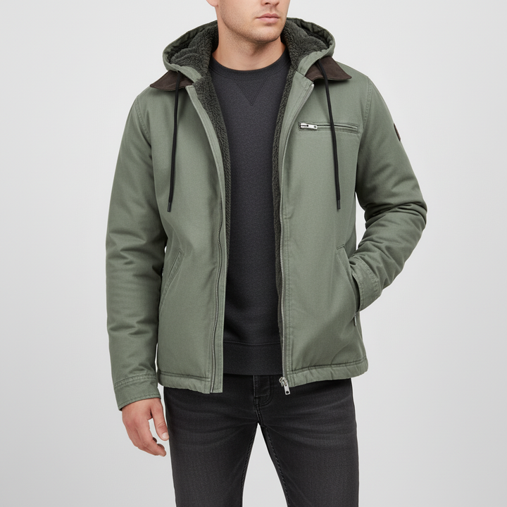 Veelzijdige heren lente/herfstjas met capuchon, comfortabel en warm, geschikt voor elke dag.