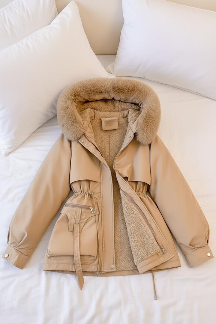 Comfortabele amber dames winterjas, gewatteerd en warm voor outdoor activiteiten of dagelijkse stijl.