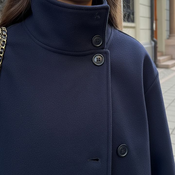 Comfortabele gevoerde dames korte mantel met knoopsluiting, ideaal als herfstjas of winterjas.