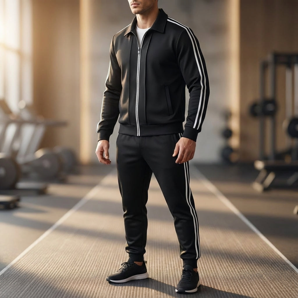 Heren gevoerd trainingsjack Marshall, zwart-wit, ideaal voor sport en dagelijks comfort.