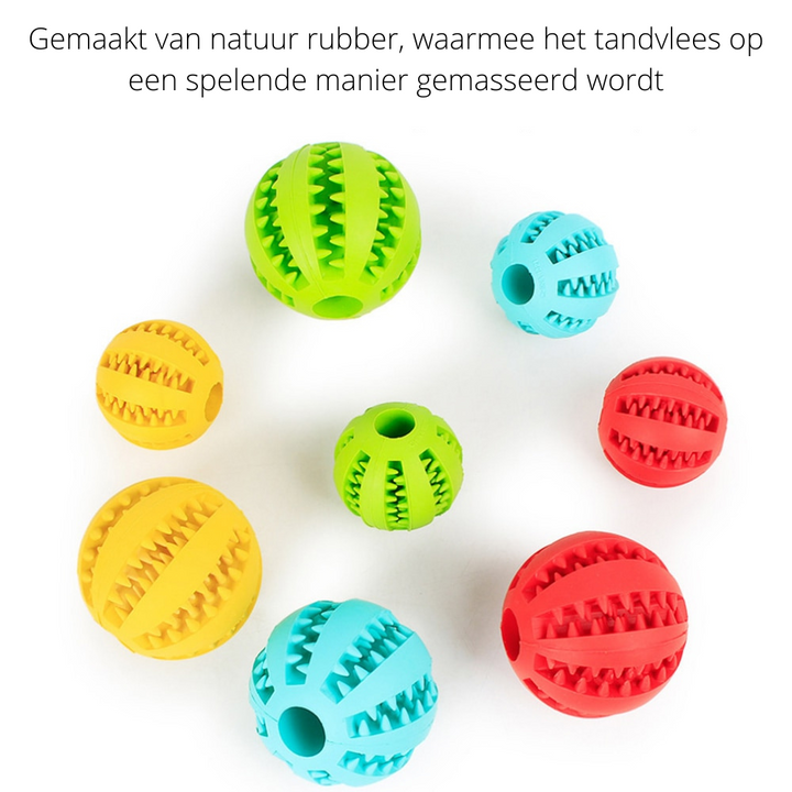 Interactieve hondenbal van sterk rubber, perfect voor vermaak en het poetsen van tanden.