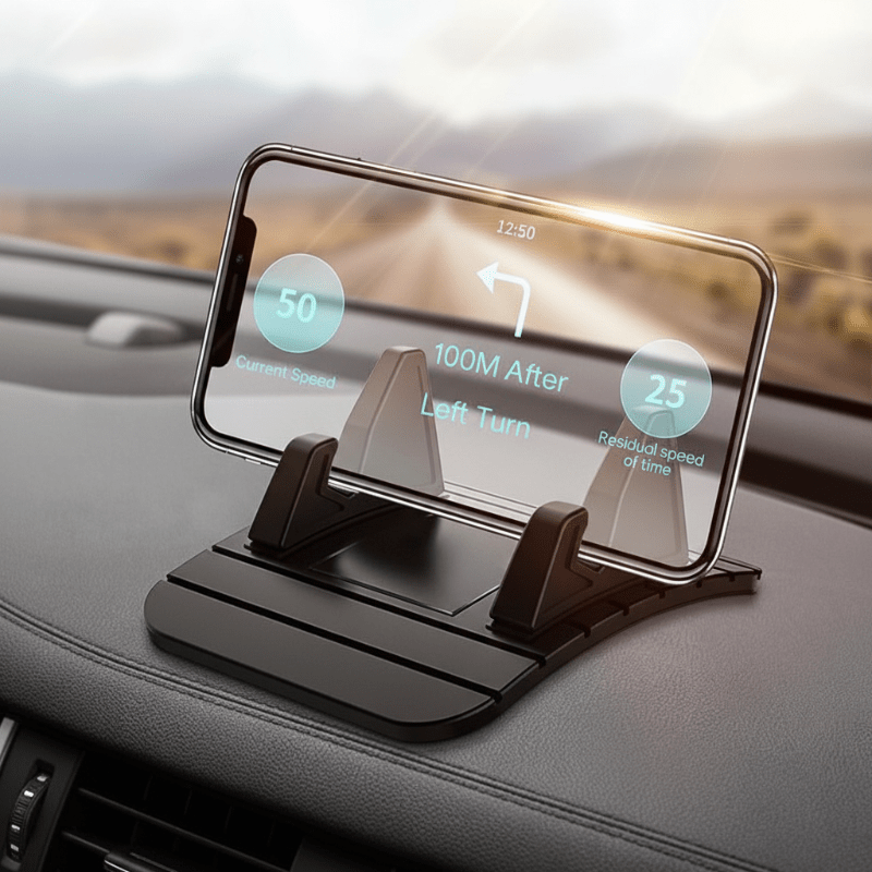 GripMate antislip autohouder voor smartphone, veilige grip op dashboard, compact siliconen telefoonhouder.