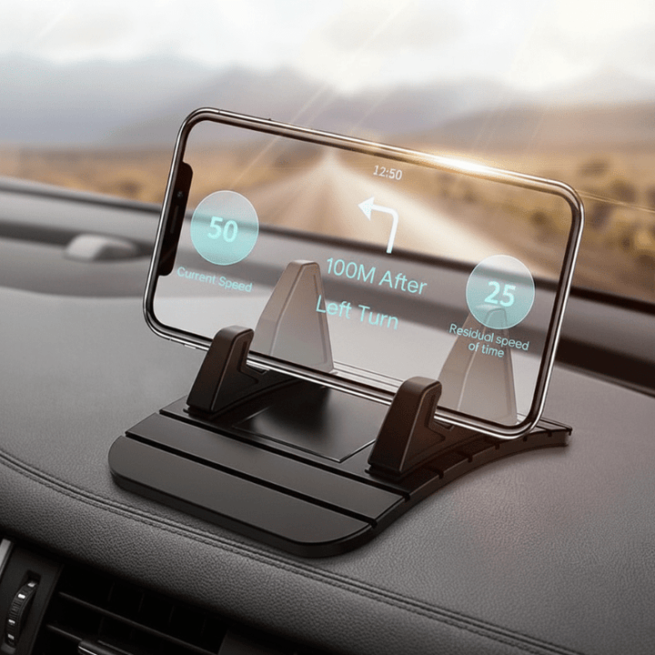 GripMate antislip autohouder voor smartphone, veilige grip op dashboard, compact siliconen telefoonhouder.