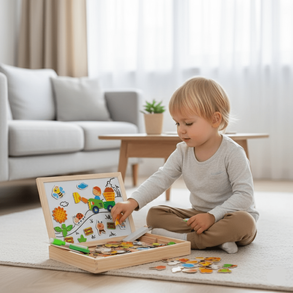 ARTIBLOX Montessori houten tekenbord: magnetische boerderijdieren op krijtbord voor kinderen. Educatief & BPA-vrij.