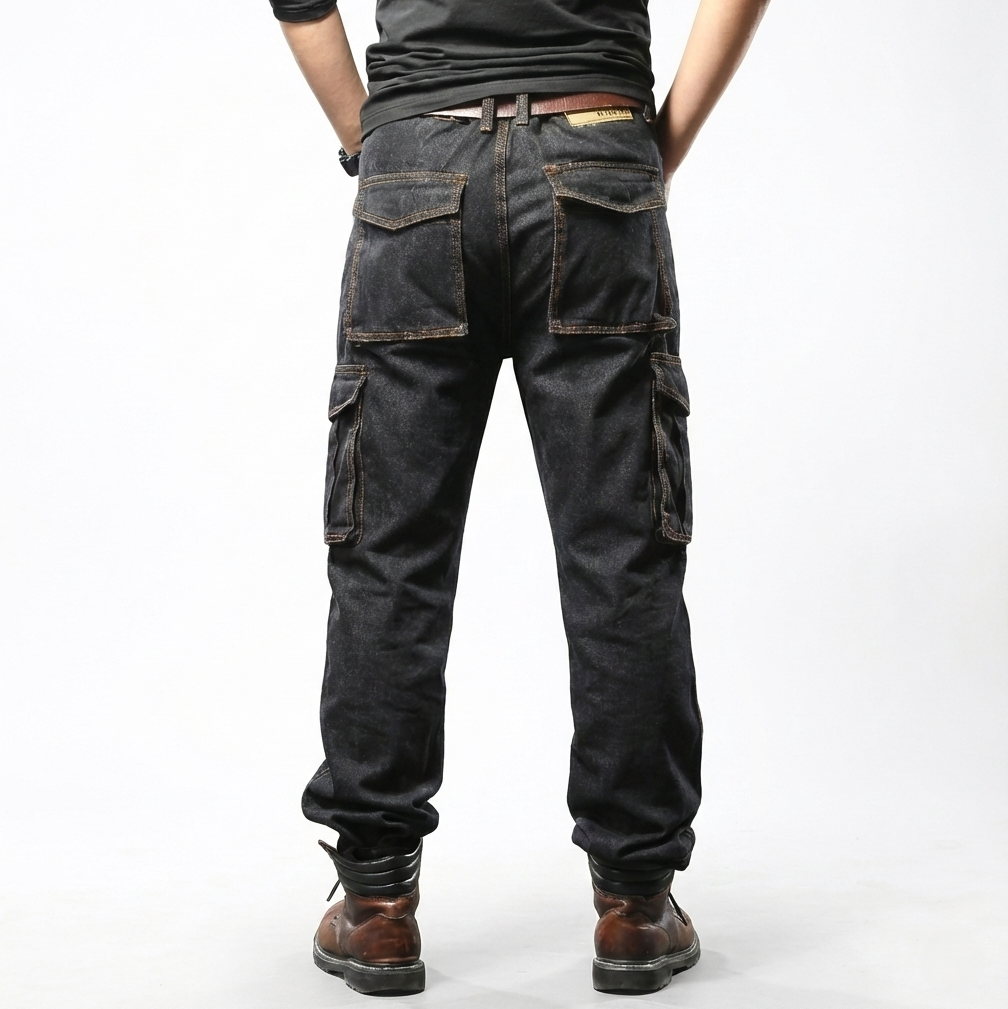 Comfortabele blauwe baggy cargobroek voor heren, rechte pasvorm. Perfect als vrijetijdsbroek of praktische werkkleding.